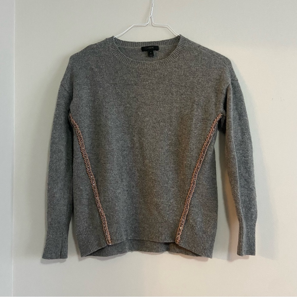 Beautiful J. Crew Grey Heathered Sweater w Neural Crystal Details (S) crew neck